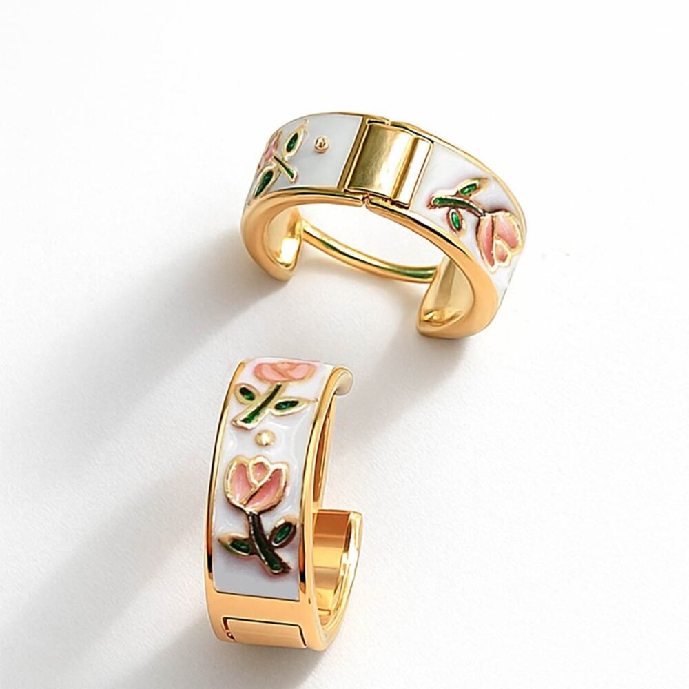Gold tulip anamel earrings - 925 sterling silver gold plating